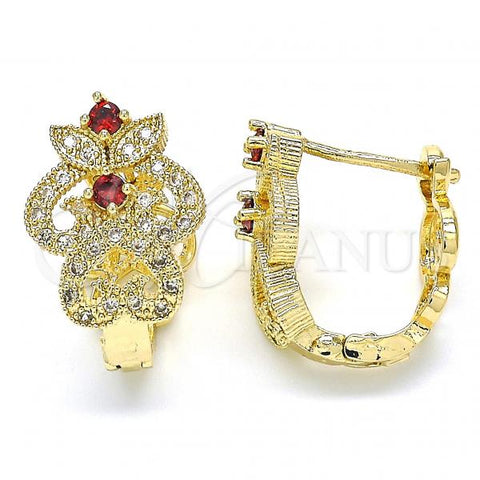 Oro Laminado Huggie Hoop, Gold Filled Style with Garnet and White Cubic Zirconia, Polished, Golden Finish, 02.217.0094.1.15