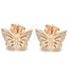Sterling Silver Stud Earring, Butterfly Design, with White Cubic Zirconia, Polished, Rose Gold Finish, 02.336.0141.1