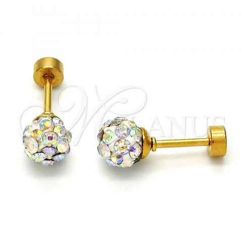 Stainless Steel Stud Earring, Ball Design, with Aurore Boreale Crystal, Polished, Golden Finish, 02.271.0010