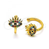 Oro Laminado Earcuff Earring, Gold Filled Style Evil Eye Design, with Multicolor Micro Pave, Polished, Golden Finish, 02.210.0681.1