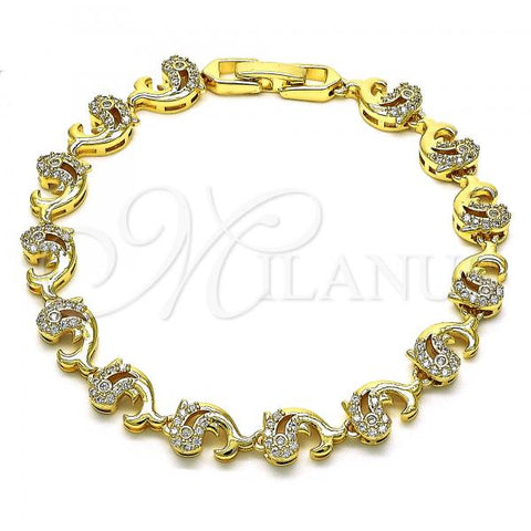 Oro Laminado Fancy Bracelet, Gold Filled Style Dolphin Design, with White Micro Pave, Polished, Golden Finish, 03.210.0152.08