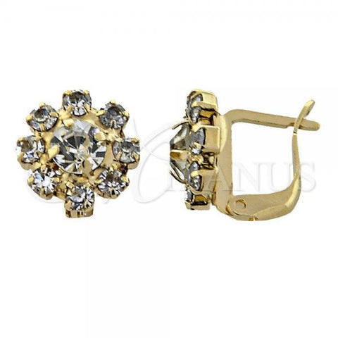Oro Laminado Leverback Earring, Gold Filled Style Flower Design, with White Cubic Zirconia, Golden Finish, 02.63.0096.1