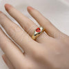 Oro Laminado Multi Stone Ring, Gold Filled Style Heart Design, with Garnet Cubic Zirconia, Polished, Golden Finish, 01.213.0053