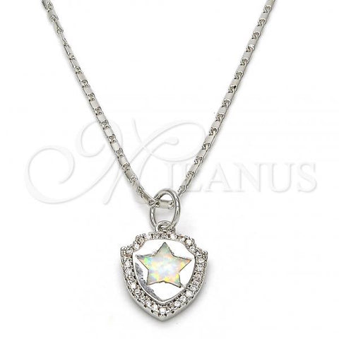 Rhodium Plated Pendant Necklace, Star Design, with White Opal and White Micro Pave, Polished, Rhodium Finish, 04.63.1325.4.18