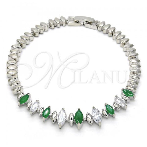 Rhodium Plated Fancy Bracelet, with Green and White Cubic Zirconia, Polished, Rhodium Finish, 03.210.0082.8.07