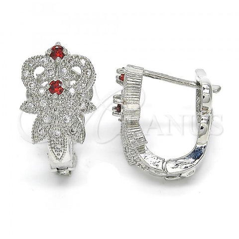 Rhodium Plated Huggie Hoop, with Garnet and White Cubic Zirconia, Polished, Rhodium Finish, 02.217.0093.5.15