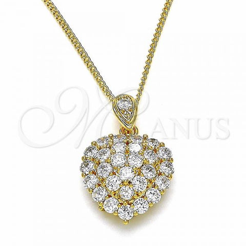 Oro Laminado Pendant Necklace, Gold Filled Style Heart Design, with White Cubic Zirconia, Polished, Golden Finish, 04.346.0014.20