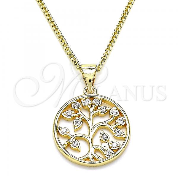 Oro Laminado Pendant Necklace, Gold Filled Style Tree Design, with White Micro Pave, Polished, Golden Finish, 04.156.0387.20