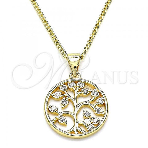Oro Laminado Pendant Necklace, Gold Filled Style Tree Design, with White Micro Pave, Polished, Golden Finish, 04.156.0387.20