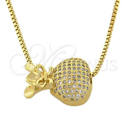 Oro Laminado Pendant Necklace, Gold Filled Style Purse and Box Design, with White Micro Pave, Polished, Golden Finish, 04.63.0014