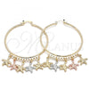 Oro Laminado Large Hoop, Gold Filled Style Star Design, Diamond Cutting Finish, Tricolor, 02.380.0019.50