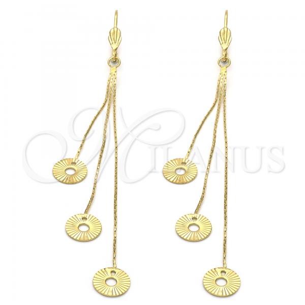 Oro Laminado Long Earring, Gold Filled Style Diamond Cutting Finish, Golden Finish, 02.63.0621