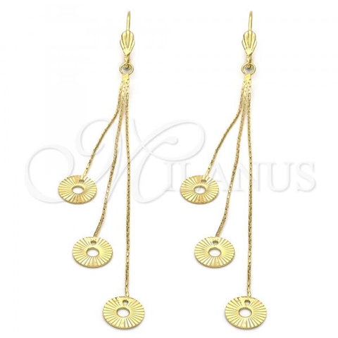 Oro Laminado Long Earring, Gold Filled Style Diamond Cutting Finish, Golden Finish, 02.63.0621