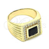 Oro Laminado Mens Ring, Gold Filled Style with Black Cubic Zirconia and White Micro Pave, Polished, Golden Finish, 01.266.0049.2.11