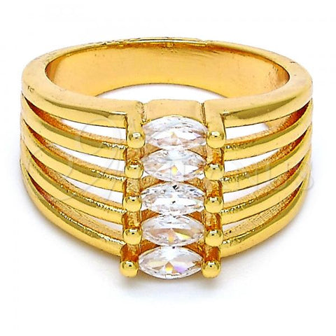 Oro Laminado Multi Stone Ring, Gold Filled Style with White Cubic Zirconia, Polished, Golden Finish, 01.99.0015.06 (Size 6)