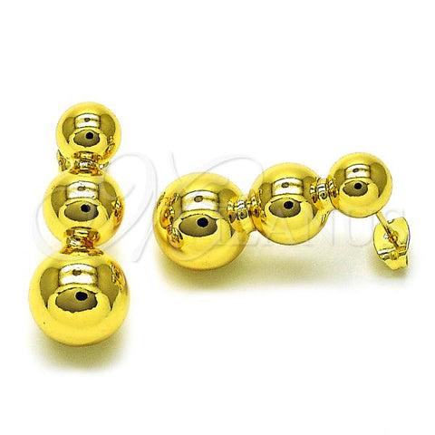 Oro Laminado Long Earring, Gold Filled Style Ball Design, Polished, Golden Finish, 02.368.0099