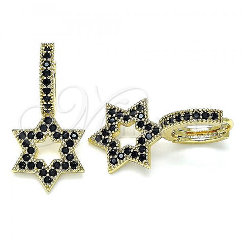 Oro Laminado Huggie Hoop, Gold Filled Style Star of David Design, with Black Micro Pave, Polished, Golden Finish, 02.210.0472.5.15