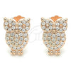 Sterling Silver Stud Earring, Owl Design, with White Cubic Zirconia, Polished, Rose Gold Finish, 02.336.0176.1