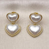 Oro Laminado Stud Earring, Gold Filled Style Heart and Twist Design, with Ivory Pearl, Polished, Golden Finish, 02.341.0240
