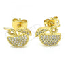Oro Laminado Stud Earring, Gold Filled Style with White Cubic Zirconia, Polished, Golden Finish, 02.156.0381