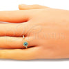 Oro Laminado Elegant Ring, Gold Filled Style Evil Eye Design, Light Blue Resin Finish, Golden Finish, 01.213.0014.2