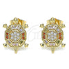 Oro Laminado Stud Earring, Gold Filled Style Turtle Design, with Multicolor Micro Pave, Polished, Golden Finish, 02.210.0413.1