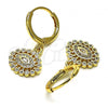 Oro Laminado Dangle Earring, Gold Filled Style Evil Eye Design, with White Micro Pave, Polished, Golden Finish, 02.253.0047
