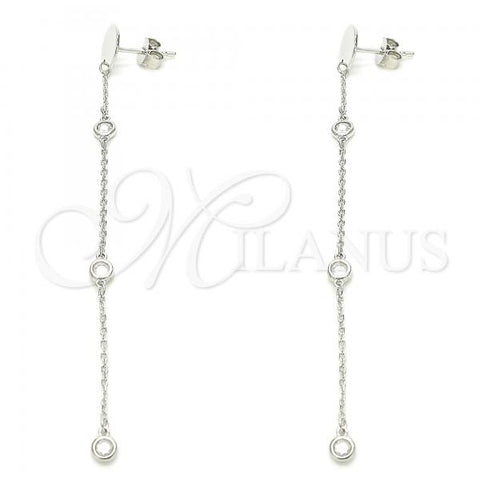 Sterling Silver Long Earring, with White Cubic Zirconia, Polished, Rhodium Finish, 02.186.0199