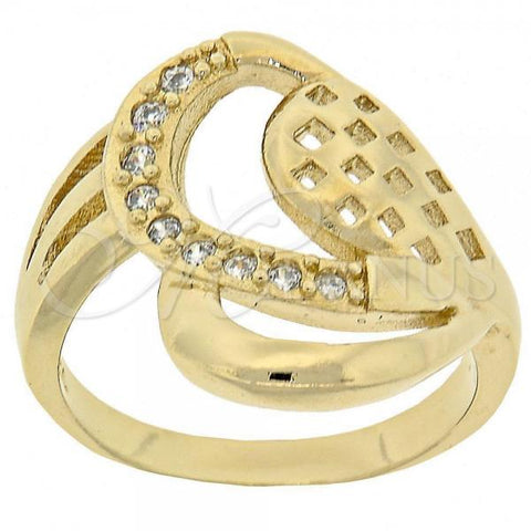 Oro Laminado Multi Stone Ring, Gold Filled Style Heart Design, with White Cubic Zirconia, Polished, Golden Finish, 5.174.032.09 (Size 9)