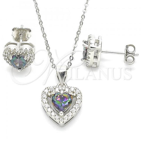 Sterling Silver Earring and Pendant Adult Set, Heart Design, with Vitrail Medium Cubic Zirconia and White Crystal, Polished, Rhodium Finish, 10.186.0038