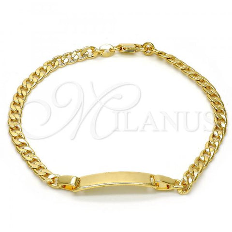 Oro Laminado ID Bracelet, Gold Filled Style Curb Design, Polished, Golden Finish, 5.227.013.1.08