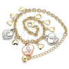 Oro Laminado Charm Anklet , Gold Filled Style Heart and Flower Design, Polished, Tricolor, 03.331.0058.10