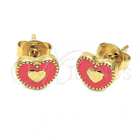 Oro Laminado Stud Earring, Gold Filled Style Heart Design, Orange Enamel Finish, Golden Finish, 02.64.0350 *PROMO*