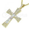 Oro Laminado Religious Pendant, Gold Filled Style Crucifix and Greek Key Design, Polished, Tricolor, 05.351.0028.1