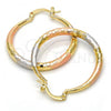 Oro Laminado Medium Hoop, Gold Filled Style Hollow Design, Diamond Cutting Finish, Tricolor, 02.170.0086.1.30