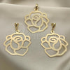 Oro Laminado Earring and Pendant Adult Set, Gold Filled Style Flower Design, Golden Finish, 5.062.002