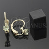 Oro Laminado Leverback Earring, Gold Filled Style with Light Green Cubic Zirconia, Polished, Golden Finish, 5.128.103