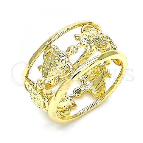 Oro Laminado Multi Stone Ring, Gold Filled Style Turtle Design, Polished, Golden Finish, 01.380.0005.07