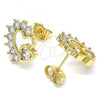 Oro Laminado Stud Earring, Gold Filled Style Heart Design, with White Cubic Zirconia, Polished, Golden Finish, 02.210.0441