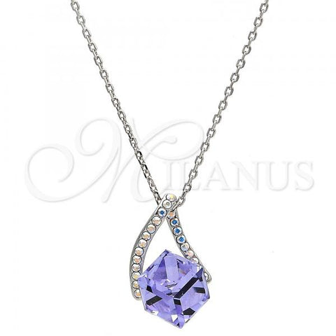 Rhodium Plated Pendant Necklace, with Tanzanite and Aurore Boreale Swarovski Crystals, Polished, Rhodium Finish, 04.239.0039.16