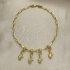 Oro Laminado Charm Anklet , Gold Filled Style Turtle and Ball Design, Polished, Golden Finish, 03.32.0610.10