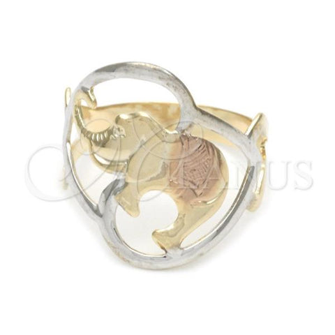 Oro Laminado Elegant Ring, Gold Filled Style Elephant Design, Polished, Tricolor, 01.02.0003.08 (Size 8)