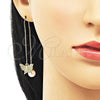 Oro Laminado Threader Earring, Gold Filled Style Butterfly Design, with White Micro Pave, Polished, Golden Finish, 02.210.0815