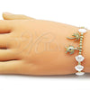 Oro Laminado Fancy Bracelet, Gold Filled Style Turtle and Palm Tree Design, with Ivory Pearl, Polished, Golden Finish, 03.341.0255.07