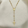 Oro Laminado Thin Rosary, Gold Filled Style Cross and Divino Niño Design, Polished, Tricolor, 09.02.0053.18