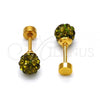 Stainless Steel Stud Earring, Ball Design, with Dark Peridot Crystal, Polished, Golden Finish, 02.271.0010.5
