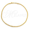 Oro Laminado Basic Anklet, Gold Filled Style Rope Design, Polished, Golden Finish, 04.58.0024.10