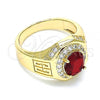 Oro Laminado Mens Ring, Gold Filled Style with Garnet Cubic Zirconia and White Micro Pave, Polished, Golden Finish, 01.266.0050.1.11