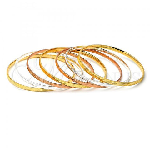 Gold Plated Semanario Bangle, Diamond Cutting Finish, Tricolor, 03.53.0005.06 (03 MM Thickness, Size 6 - 2.75 Diameter)