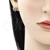 Oro Laminado Stud Earring, Gold Filled Style Heart Design, with Garnet Cubic Zirconia, Polished, Golden Finish, 02.213.0138.1